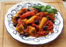 Sweet peppers in spicy tomato sauce. A delicious side dish